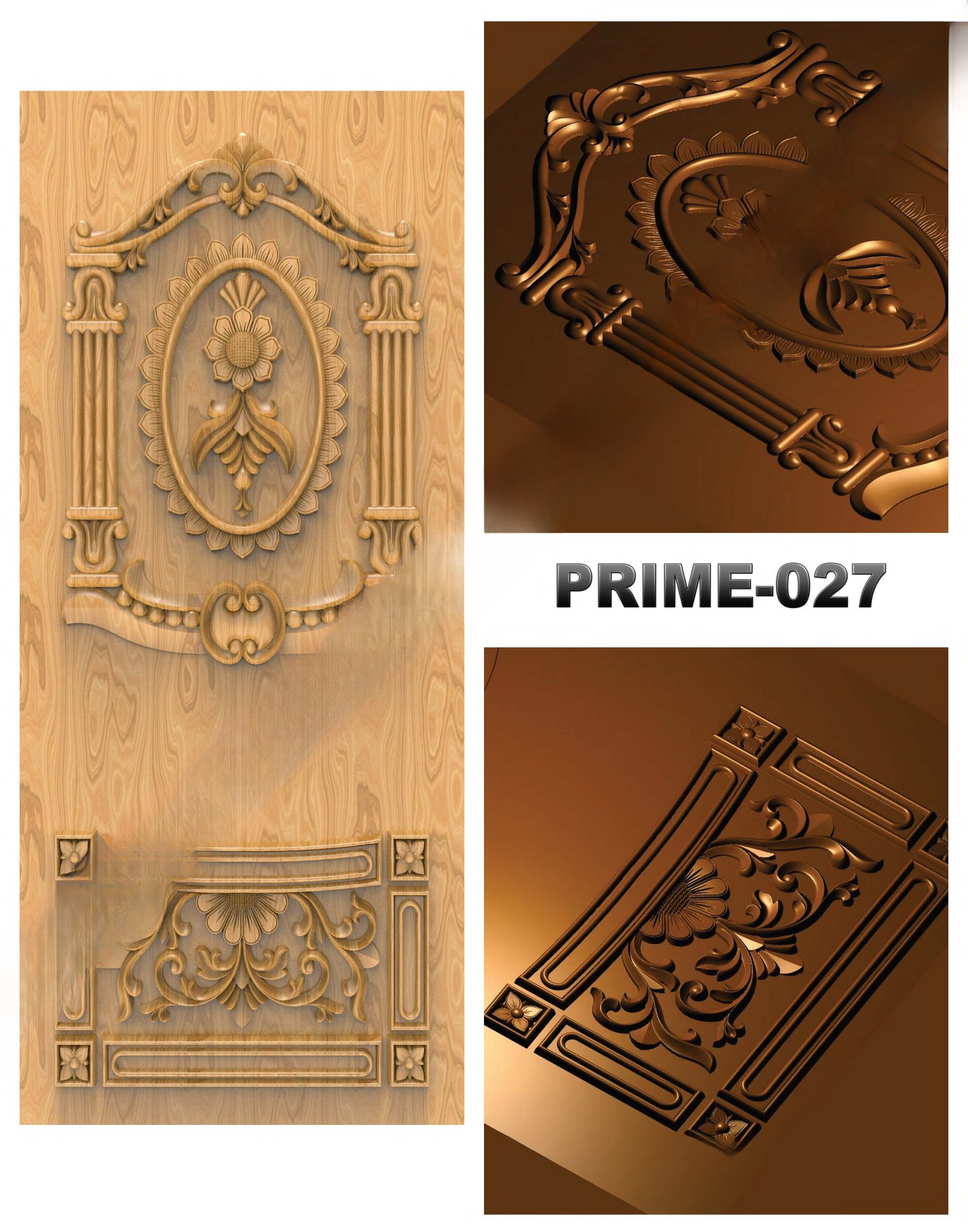 prime designs - PRIME-27 Classic Floral Elegance Carved Door 3D Model